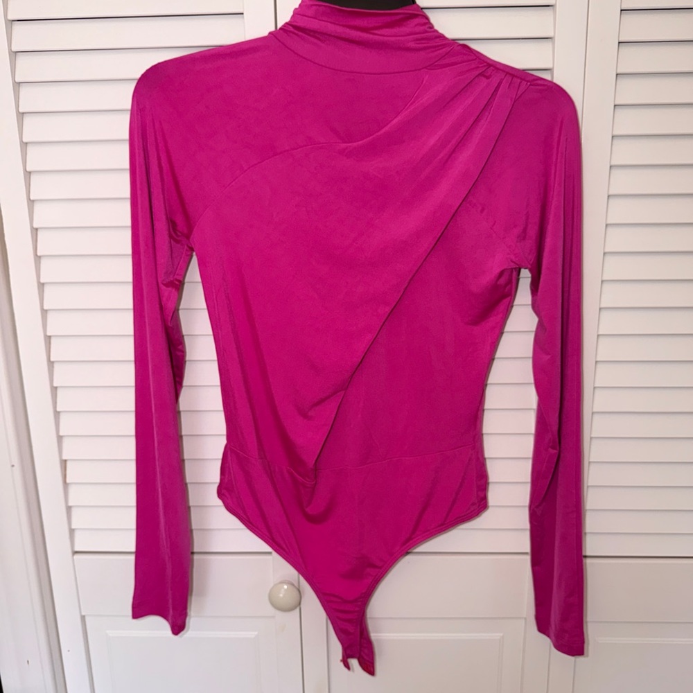 ASOS Fuchsia Long-Sleeve open back high neck Bodysuit